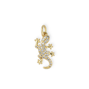 TQ metaal Brass bedels lizard with rhinestones Gold-transparent
