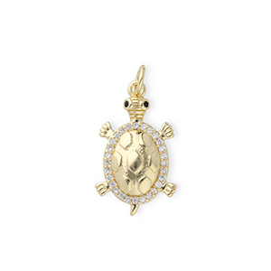 TQ metaal Brass bedels turtle with rhinestones Gold-transparent-black