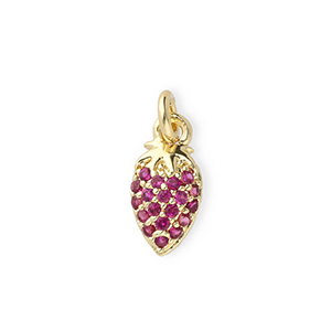 TQ metaal Brass bedels strawberry with rhinestones Gold-pink
