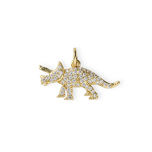 TQ metaal Brass bedels dinosaur with rhinestones Gold-transparent