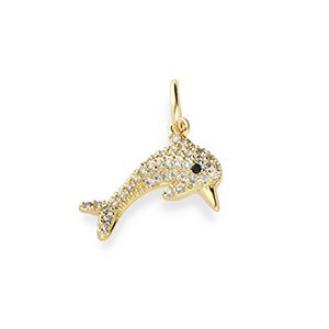 TQ metaal Brass bedels dolphin with rhinestones Gold-transparent-black