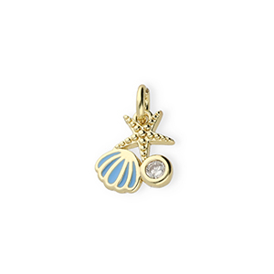 TQ metaal Brass bedels sealife with rhinestones Gold-blue-transparent