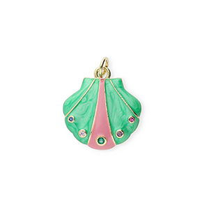 TQ metaal Brass bedels shell with rhinestones Gold-green-pink-transparent