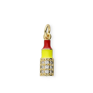 TQ metaal Brass bedels lipstick with rhinestones Gold-red-yellow-transparent