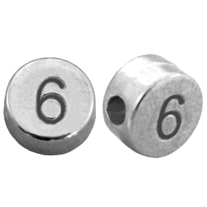 DQ metaal cijferkralen # 6  Antiek zilver (nikkelvrij) 