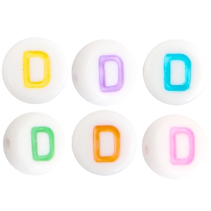 Acryl letterkralen letter D Multicolor-Wit
