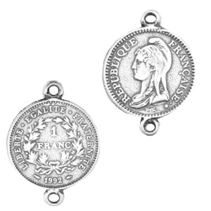 Metaal bedels TQ tussenstuk Franse Frank Antiek zilver