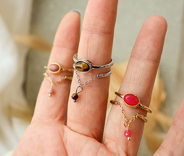 Prachtige stainles steel ringen met natuursteen