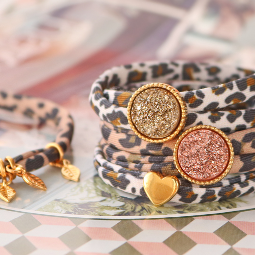 Maak zelf de leukste armbanden en haarelastieken met stitched elastisch lint leopard: